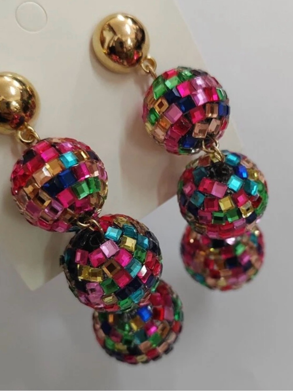 Multicolor Beaded Triple Drop Dangle Earrings - Statement Women's Jewelry - Picture 3 of 3